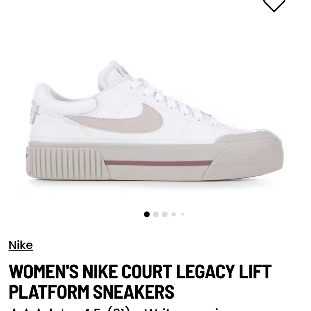 WOMEN'S NIKE COURT LEGACY LIFT PLATFORM SNEAKERS White /Mauve Pink size 7